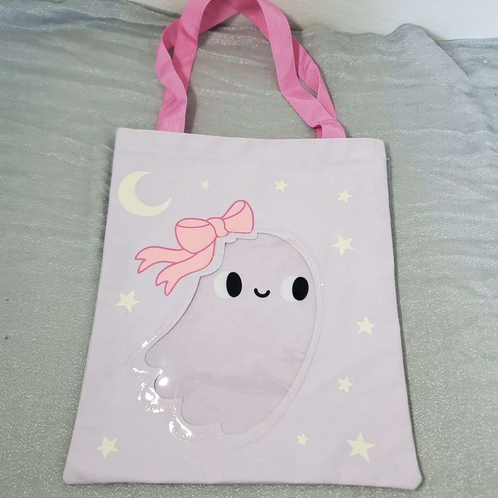 Lavender Ghost Bag Tote Pink Bow Star Moon Clear Window Pin Display Kawaii